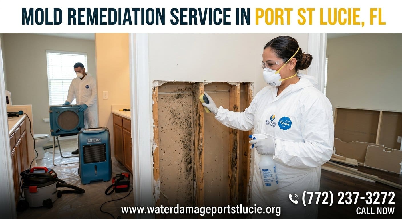 Mold remediation specialist working in a Port St Lucie FL 34952 home